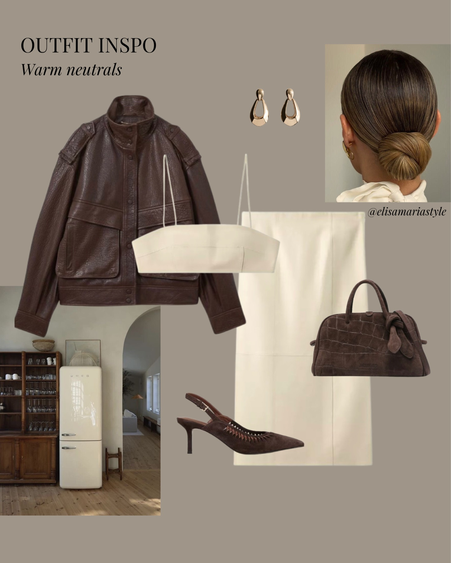 Cream and chocolate brown inspired spring outfit 🤎  The leather skirt on the moodboard is low-waisted, but if you prefer a high-waisted option, I’ve linked an alternative set. 

#LTKspring #LTKbag #LTKshoes