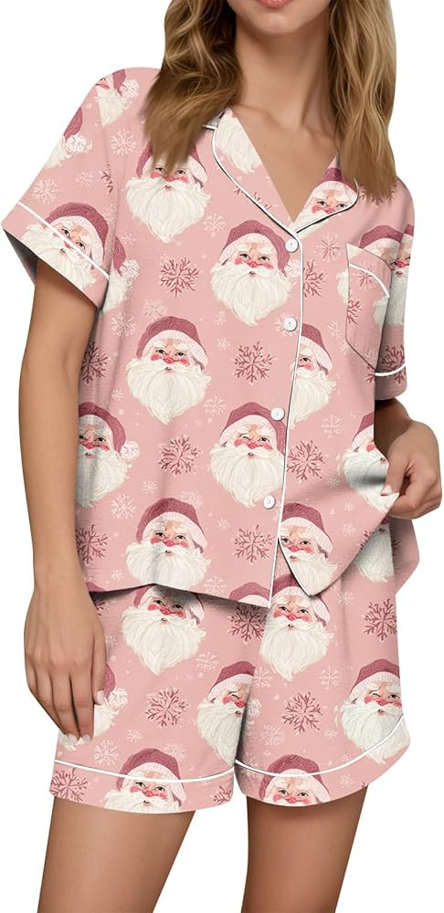 Halloween Pajamas Women Costumes 2025 Pjs 2 Piece Ghost Pumpkin Print Shirts and Shorts Pajama Se... | Amazon (US)