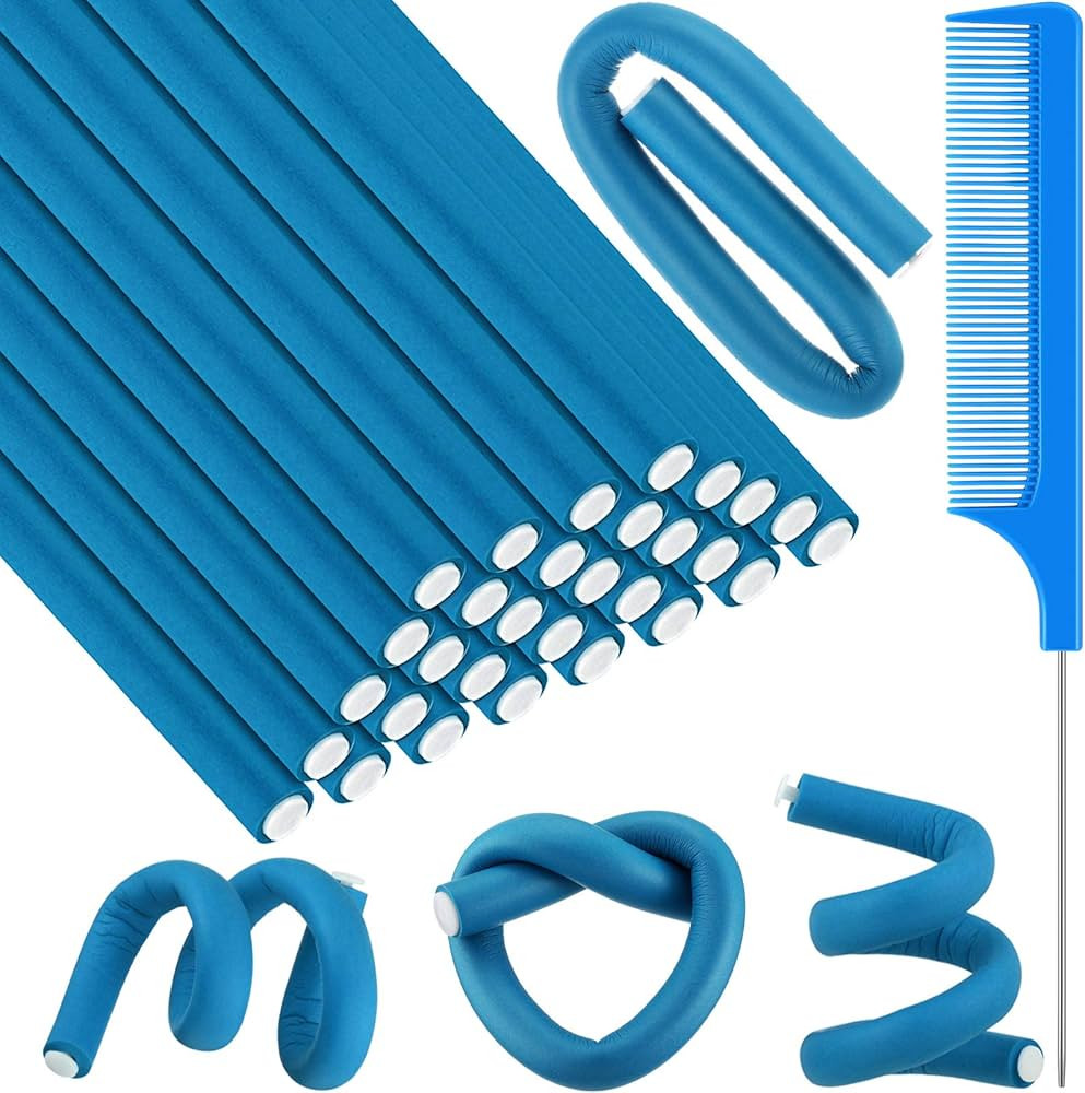 30 Pieces Flexible Curling Rods Twist Foam Hair Rollers Soft Foam No Heat Hair Rods Rollers and 1... | Amazon (US)