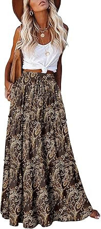 onlypuff Maxi Skirt for Women Boho Western Skirts High Waist Long Skirt with Pockets Fall Festiva... | Amazon (US)