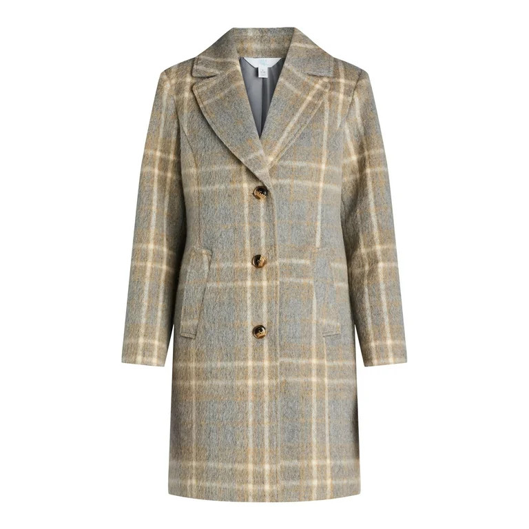 Time and Tru Women's and Women's Plus Faux Wool Solid Button Front Coat, Sizes XS-3X | Walmart (US)