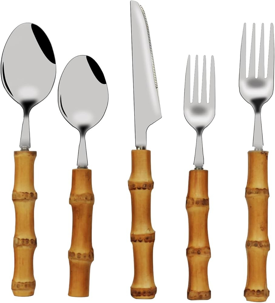 JUSTEMI Bamboo Silverware Set,Natural Bamboo Flatware,Bamboo Handle Cutlery and Utensil Set,18/8 ... | Amazon (US)