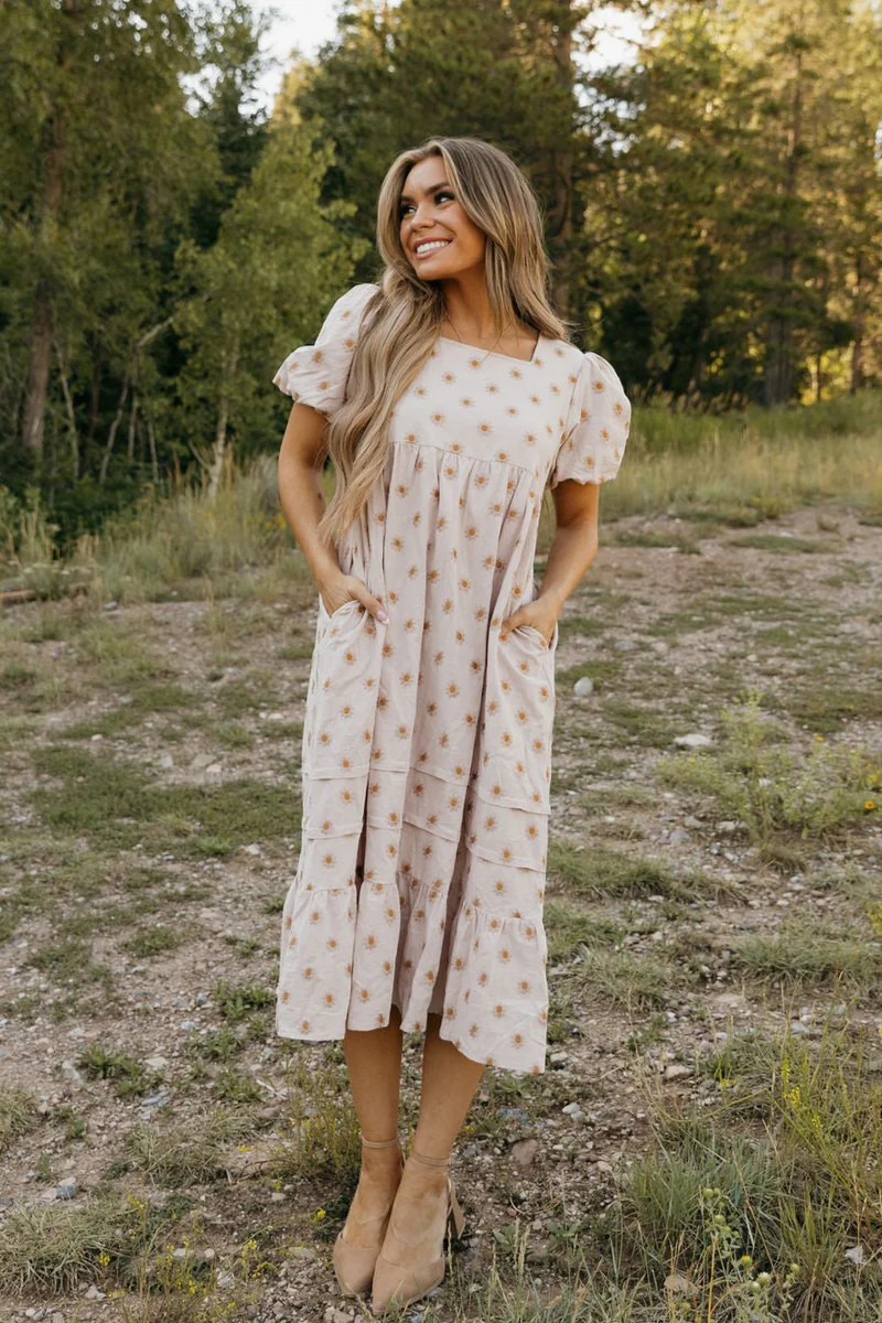 Grandview Dress-Tan Floral | Love Olive Co