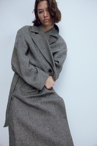 Double-breasted Coat - Dark grey/Herringbone-patterned - Ladies | H&M US | H&M (US + CA)