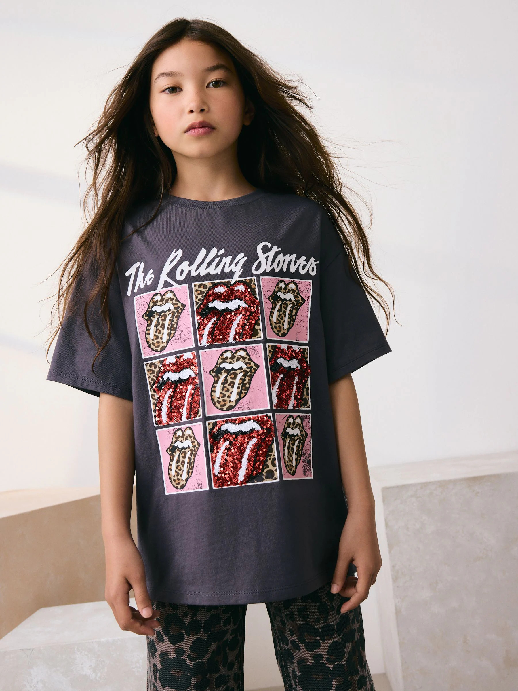next Charcoal Grey Sequin The Rolling Stones Band T-Shirt (3-16yrs) | Next EU