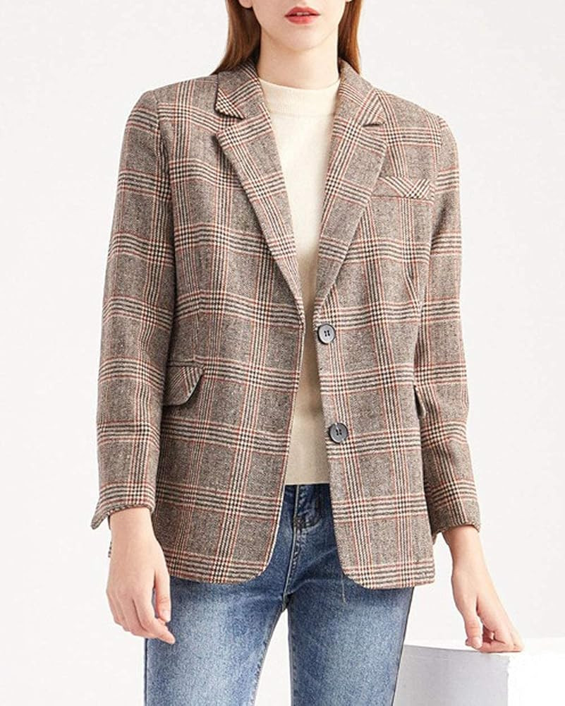 ebossy Women's Notch Lapel 2 Button Boyfriend Blazer Suit Houndstooth Plaid Jacket Coat | Amazon (US)