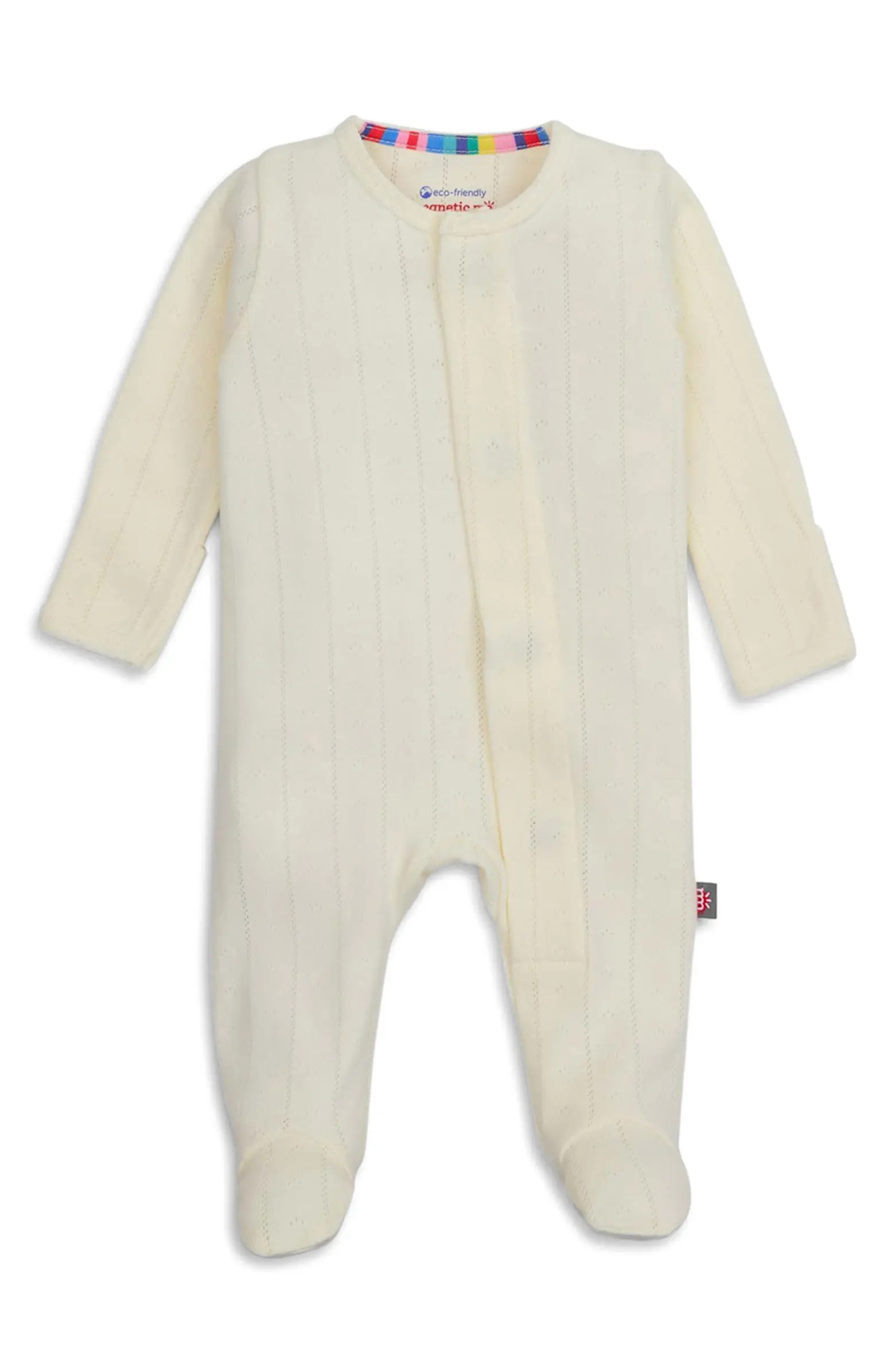 Love Lines Pointelle Magnetic Organic Cotton Footie | Nordstrom