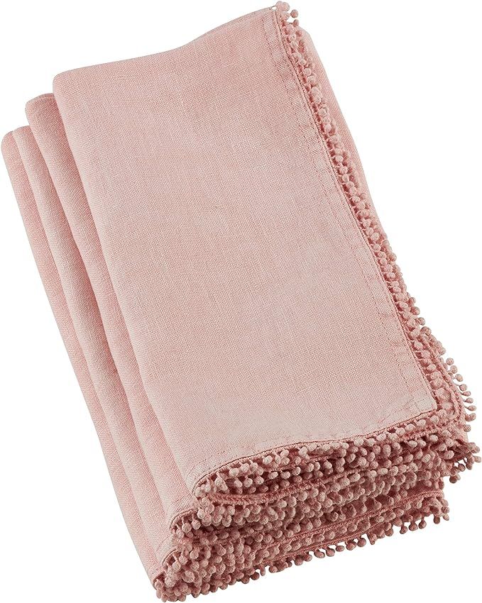 SARO LIFESTYLE 15062.RS20S Pomponin Collection Linen Pom Napkins (Set of 4)), 20" Rose | Amazon (US)