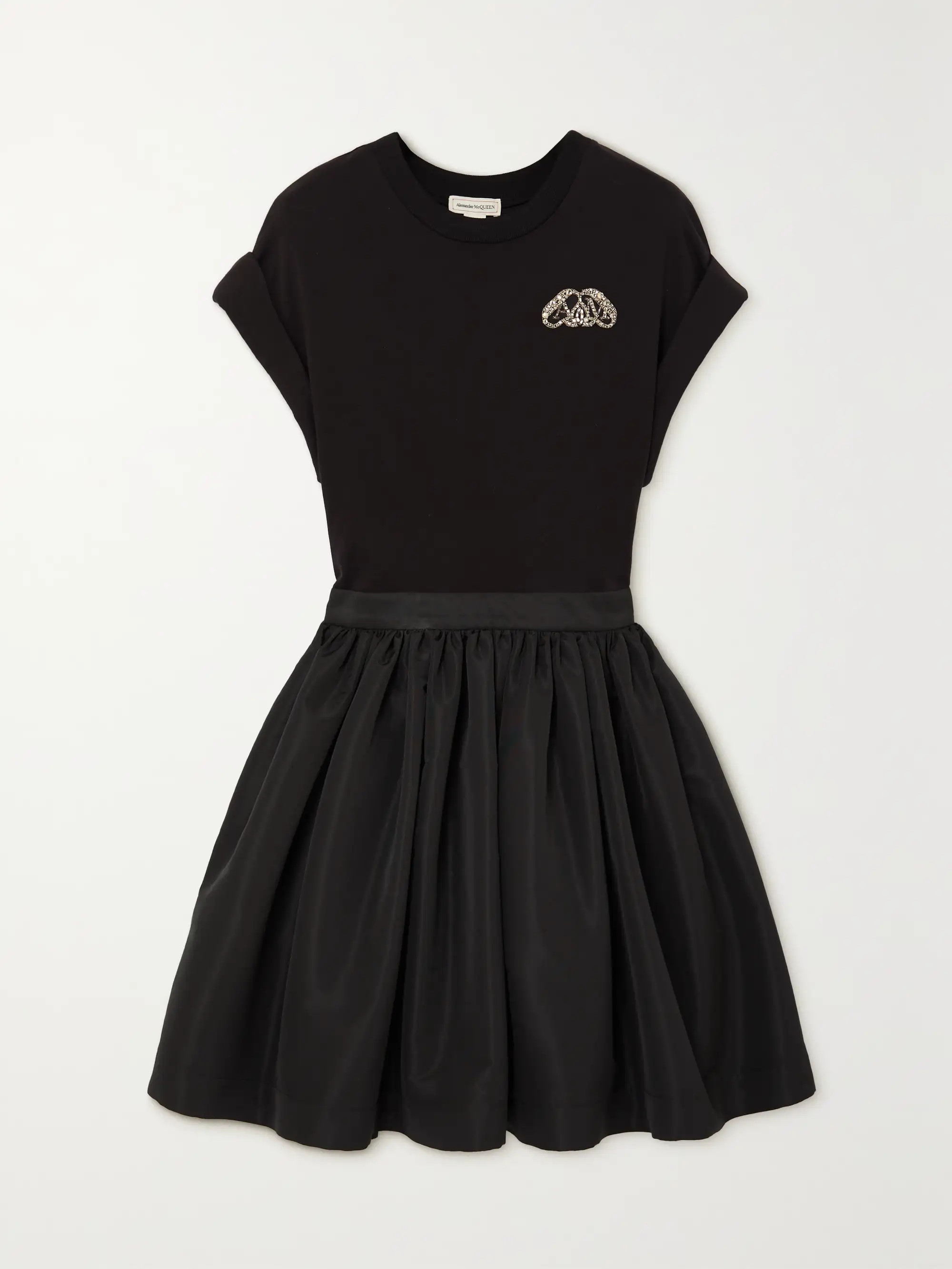 Crystal-embellished cotton-jersey and gathered taffeta mini dress | NET-A-PORTER (US)