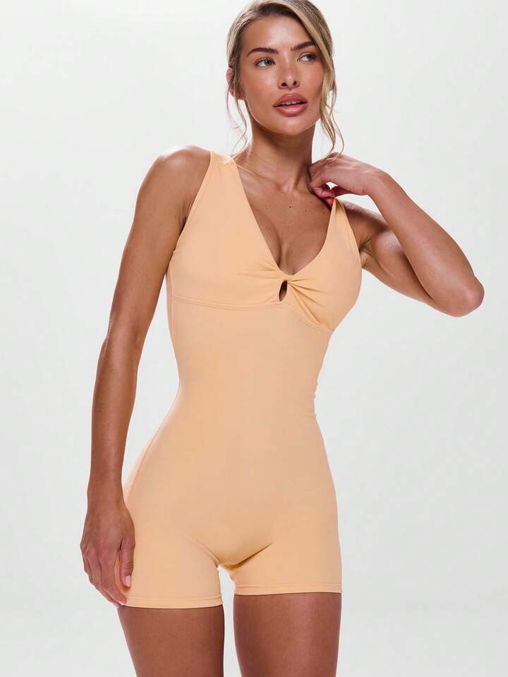 Musera Sport Twist Front Cut Out Back Sleeveless Unitard Active Workout Gym | SHEIN