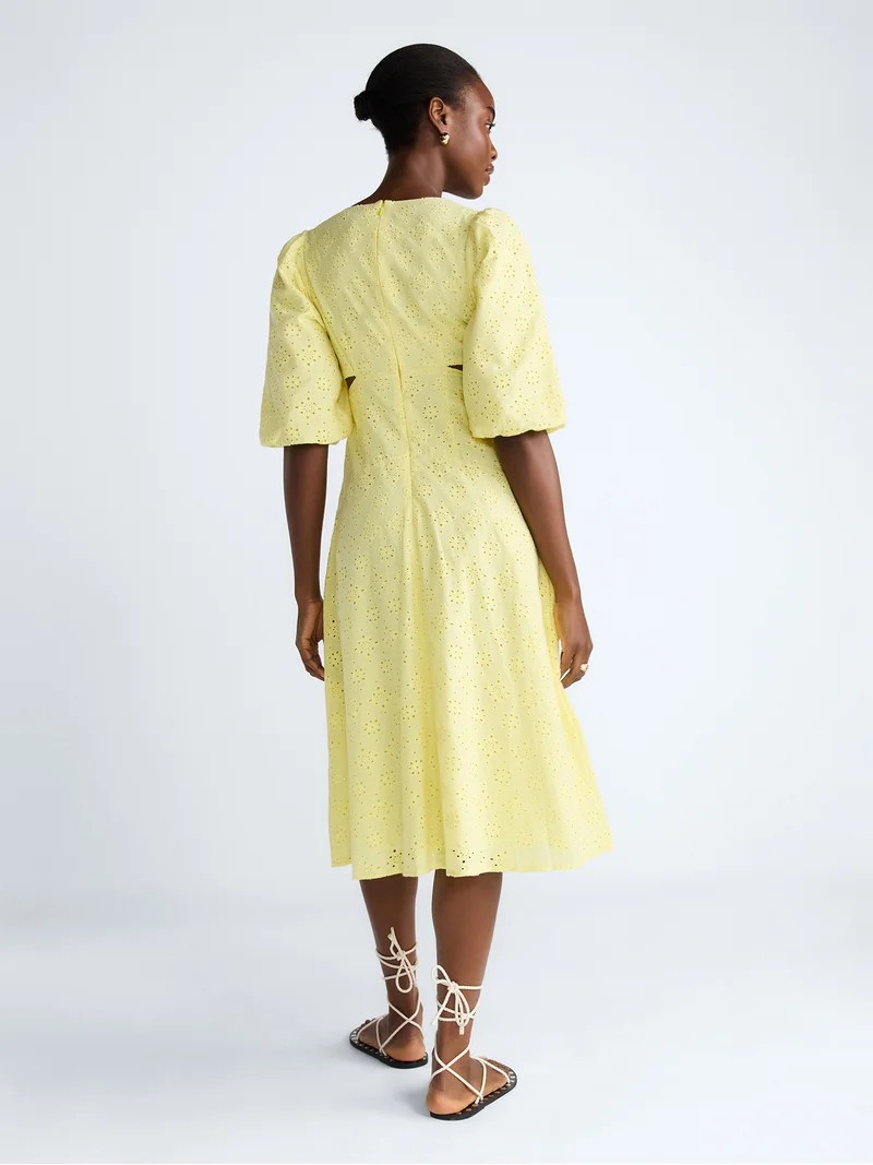 Scoop Women's Eyelet Cutout Cotton Midi Dress, Sizes 0-18 - Walmart.com | Walmart (US)