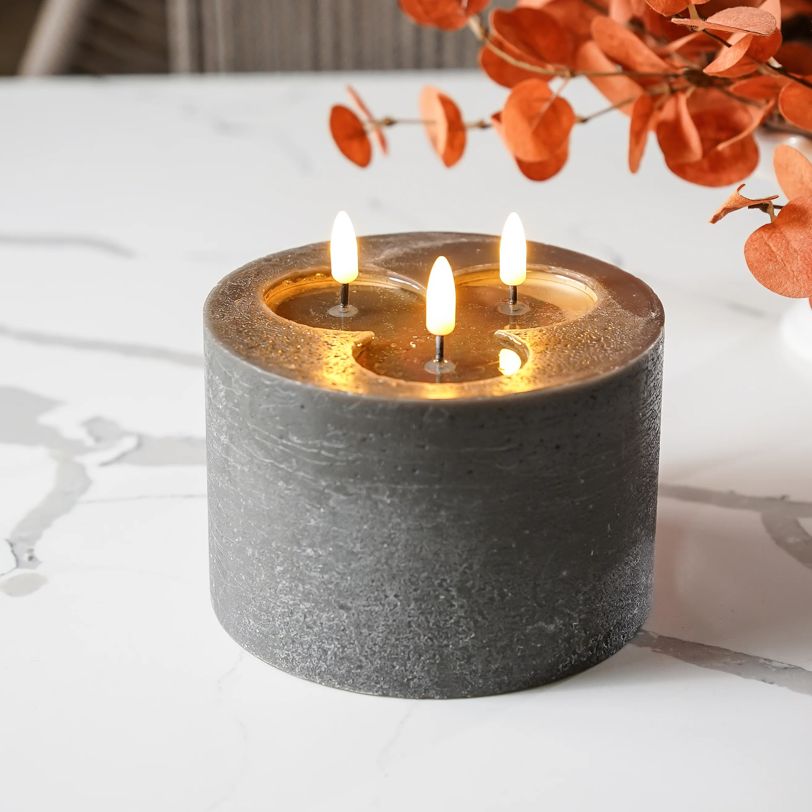 Textured Triple Wick LED Candle | Charcoal | MJHome