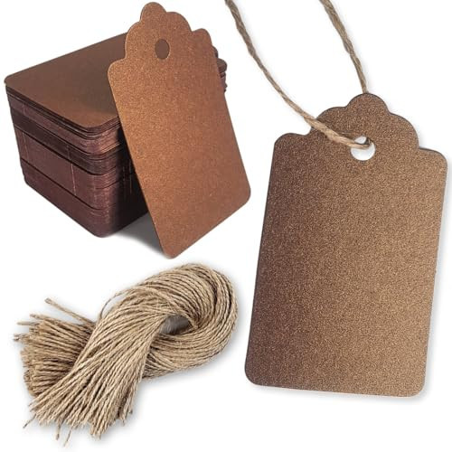 PH PERKHOMY 180 Pcs Glitter Brown Paper Gift Tags with String, Blank Price Tags for Gifts Crafts Wedding Christmas, Glitter Brown | Amazon (US)