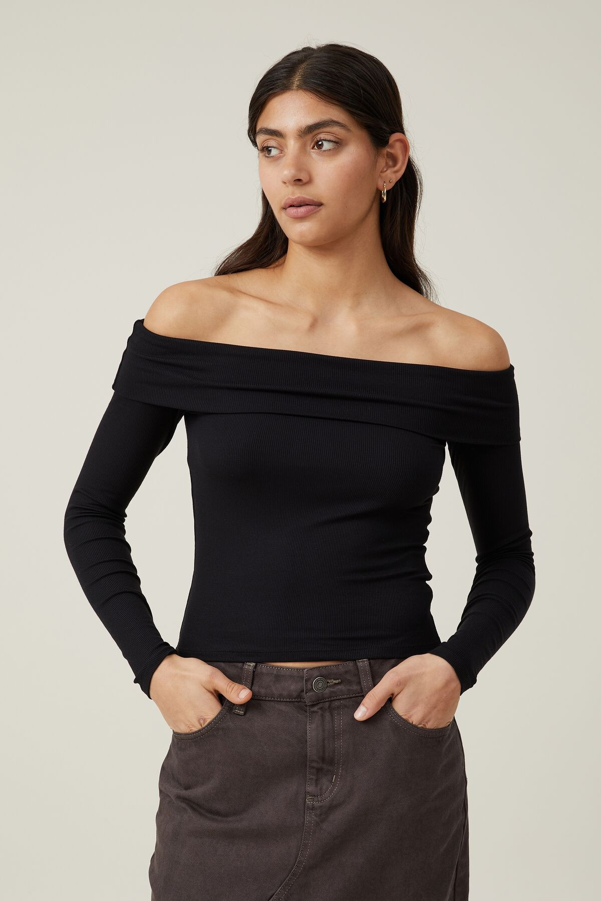 Staple Rib Off Shoulder Long Sleeve Top | Cotton On (ANZ)