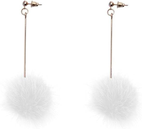 18K Gold Plated Grey/White Mink fur Big Plush ball ear line threader Women Long Tassel Stud Earri... | Amazon (US)