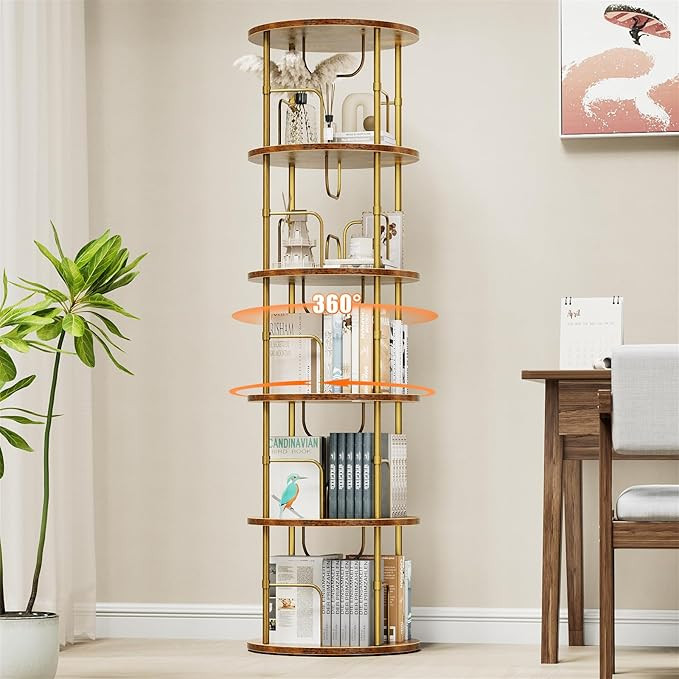 5 Tier Rotating Bookshelf, 360 ° Display Stackable Spinning Bookshelf Tower, Narrow Space Saving... | Amazon (US)