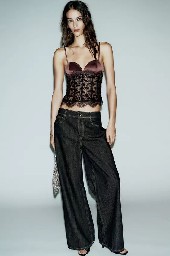 KORSETT-TOP MIT SPITZE UND PAILLETTEN | Zara DE