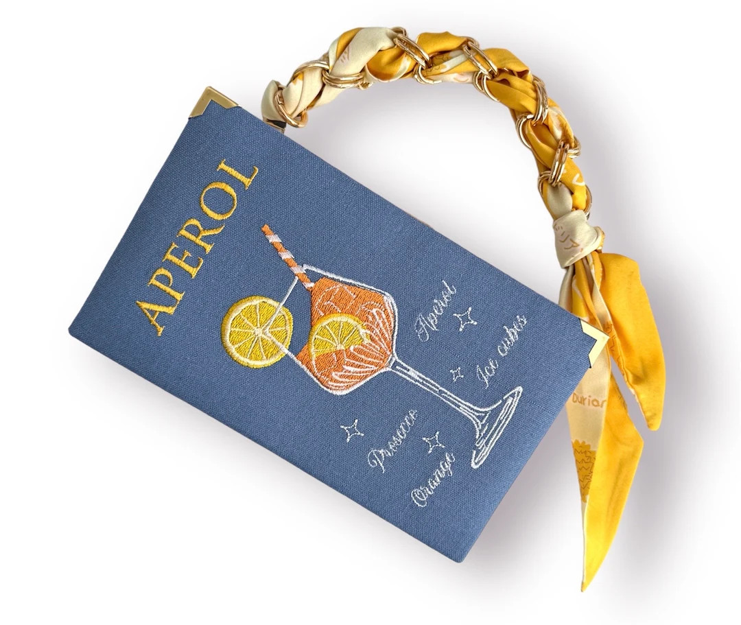 Embroidered Book Bag Aperol Clutch, Blue Orange Evening Purse - Etsy | Etsy (US)