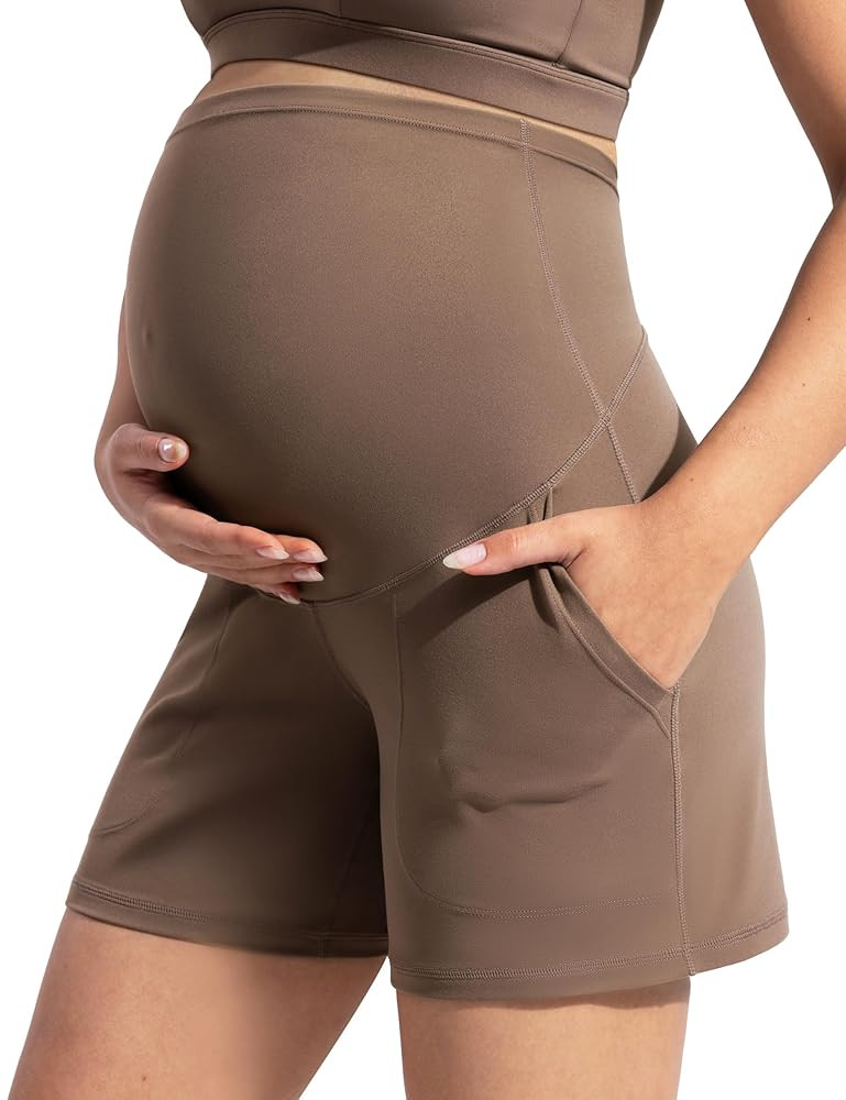 POSHDIVAH Creamluxe Maternity Shorts for Women with Pockets Pregnancy Biker Athletic Workout Yoga... | Amazon (US)