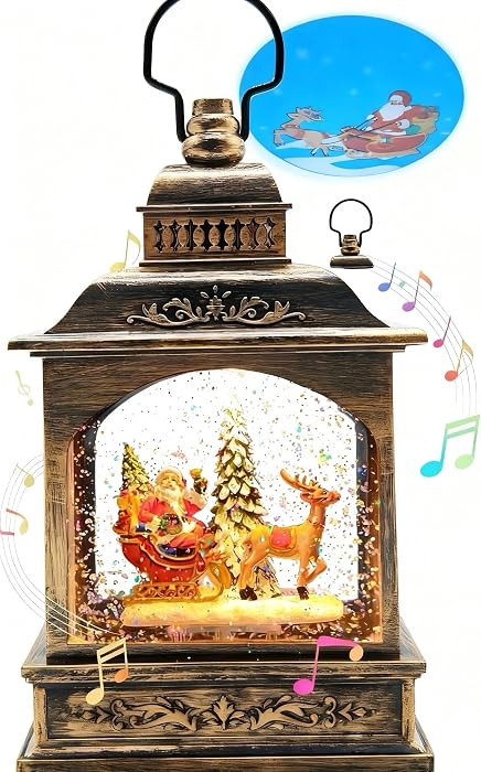 Christmas Snow Globes Lantern Water Swirling Glitter,with Santa Claus Projection/Auto 6H Timer/Mu... | Amazon (US)