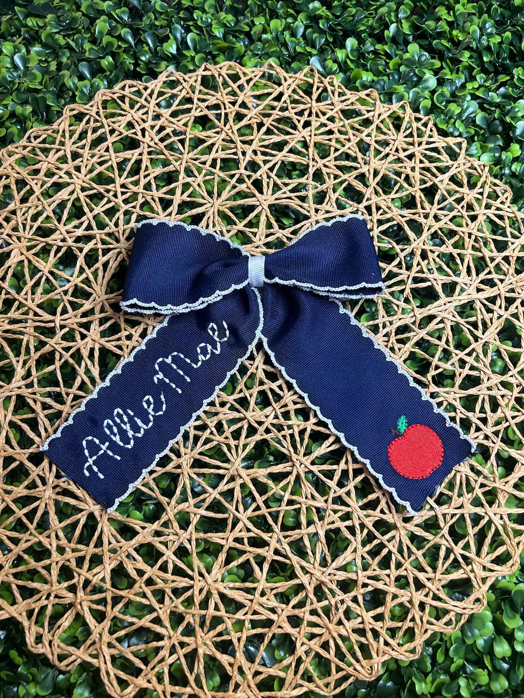 Embroidered Back to School Hair Bow for Girls, Moonstitch Hair Bow, Sailor Hair Bow, Embroidered ... | Etsy (US)