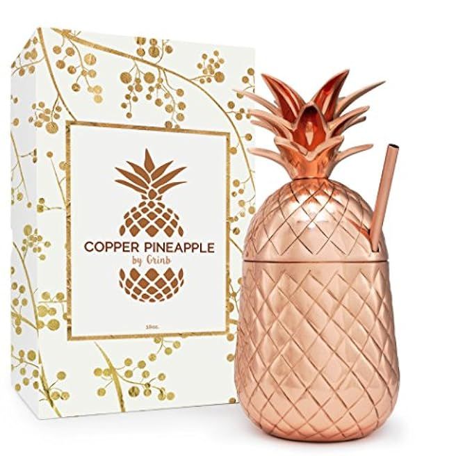 Solid Copper Pineapple Tumbler / Mug with Copper Straw- Available in 3 Sizes (12oz,18oz,24oz)- Handc | Amazon (US)