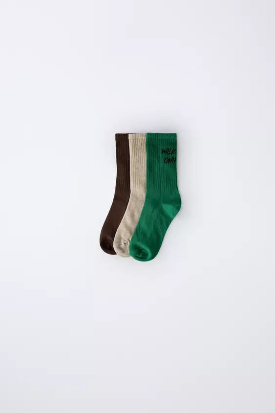 Pack of three pairs of long socks with graffiti text print. | Zara US