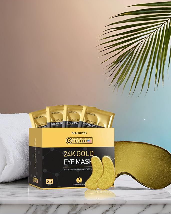 Under Eye Patches(25 Pairs), 24K Gold, Caffeine, Hyaluronic Acid, Aloe Vera Eye Masks for Dark Ci... | Amazon (US)