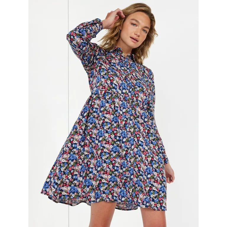 Time and Tru Women's Long Sleeve Shirtdress | Walmart (US)