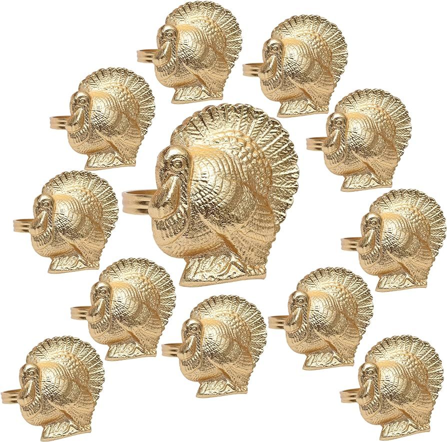 Turkey Bird Gold Napkin Ring Set of -12 for Dinner Parties, Weddings Receptions, Family Gathering... | Amazon (US)