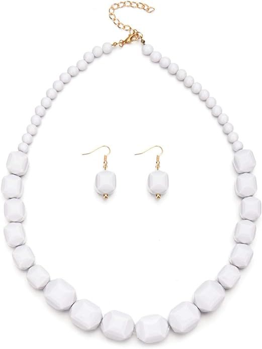 White Beads Necklace Costume Jewelry Strand Necklaces Big Statement Dangle Earrings Acrylic Afric... | Amazon (US)