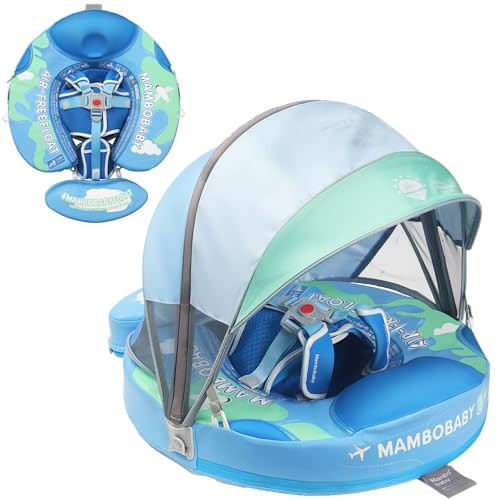 Mambobaby Float with Canopy Non Inflatable Baby Pool Float Upgraded Tail Toddler Baby Float with Removable Sun Canopy Safety Swim Float No Flip Over for Age 3-24 Months, Earth Blue | Amazon (US)
