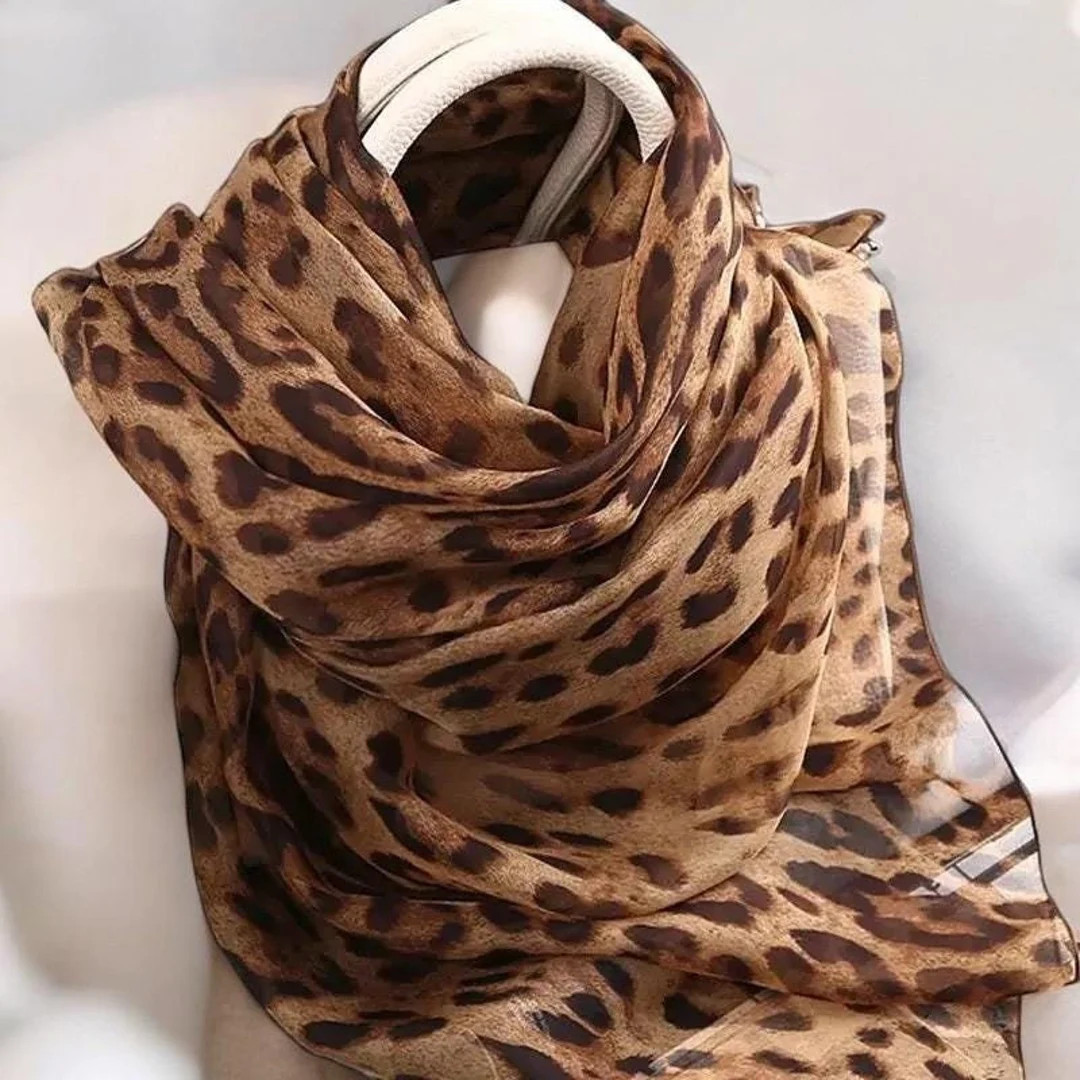 Leopard Print Scarf, Silk Scarf, Gift for Ladies, Trend Print, Long Shawl, Casual Wear, Fashion S... | Etsy (US)