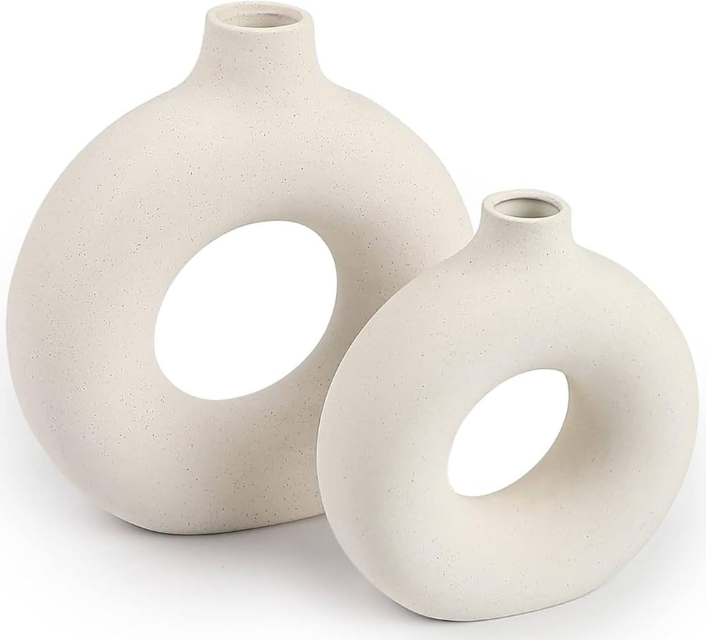 Ceramic Vases Set of 2,Modern Vases for Home Decor, White Boho Vases for Living Room Kitchen Mant... | Amazon (US)