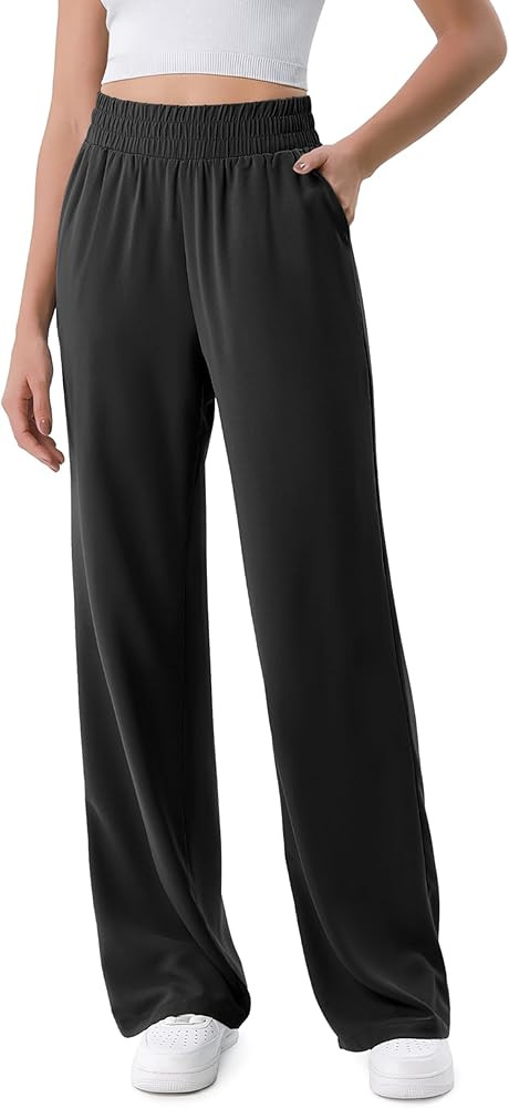 ODODOS Chiffon Flowy Wide Leg Pants for Women Lightweight High Waist Pull-On Pants with Pockets- ... | Amazon (US)
