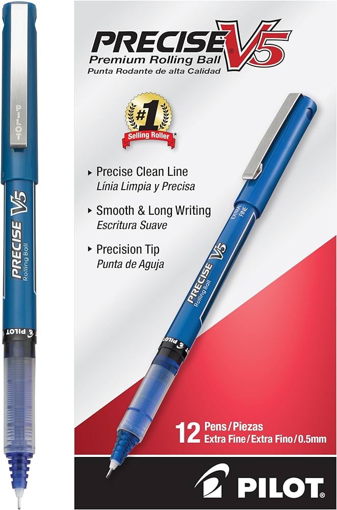 Pilot, Precise V5, Capped Liquid Ink Rolling Ball Pens, Extra Fine Point 0.5 mm, Blue, Pack of 12 | Amazon (US)