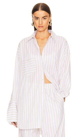 Cotton Poplin Stripe Oversized Shirt in Beige Stripe | Revolve Clothing (Global)