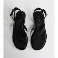 Women's Premium Real Leather Black Crossover Strap Flat Sandals New Look | New Look (UK)