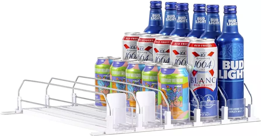 Drink Dispenser for Fridge, Number-one Soda Organizer for Refrigerator with  Automatic Pusher Glide, Width Ajustable Soda Can Organizer for Beer, Pop