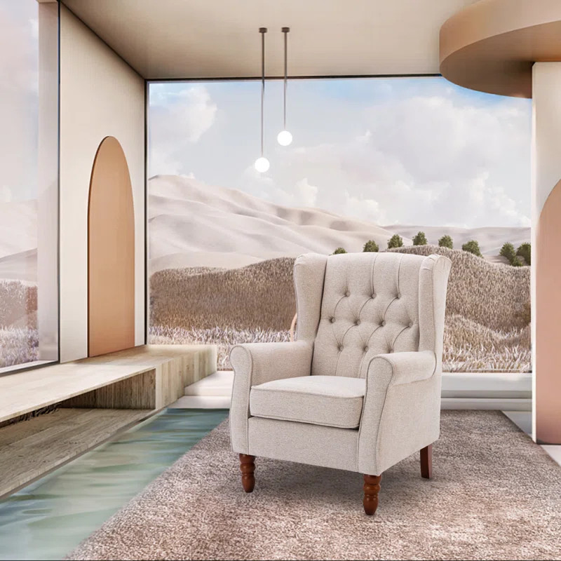 Button-Tufted Accent Wingback Chair with Rolled Arm and Thick Padded Cushion | Wayfair North America