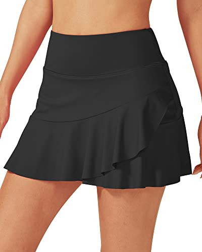 G4Free Tennis Skirts for Women Golf Skirt with Pockects Pleated Black Athletic Skirts with Shorts for Running Workout (Black,L) | Amazon (US)
