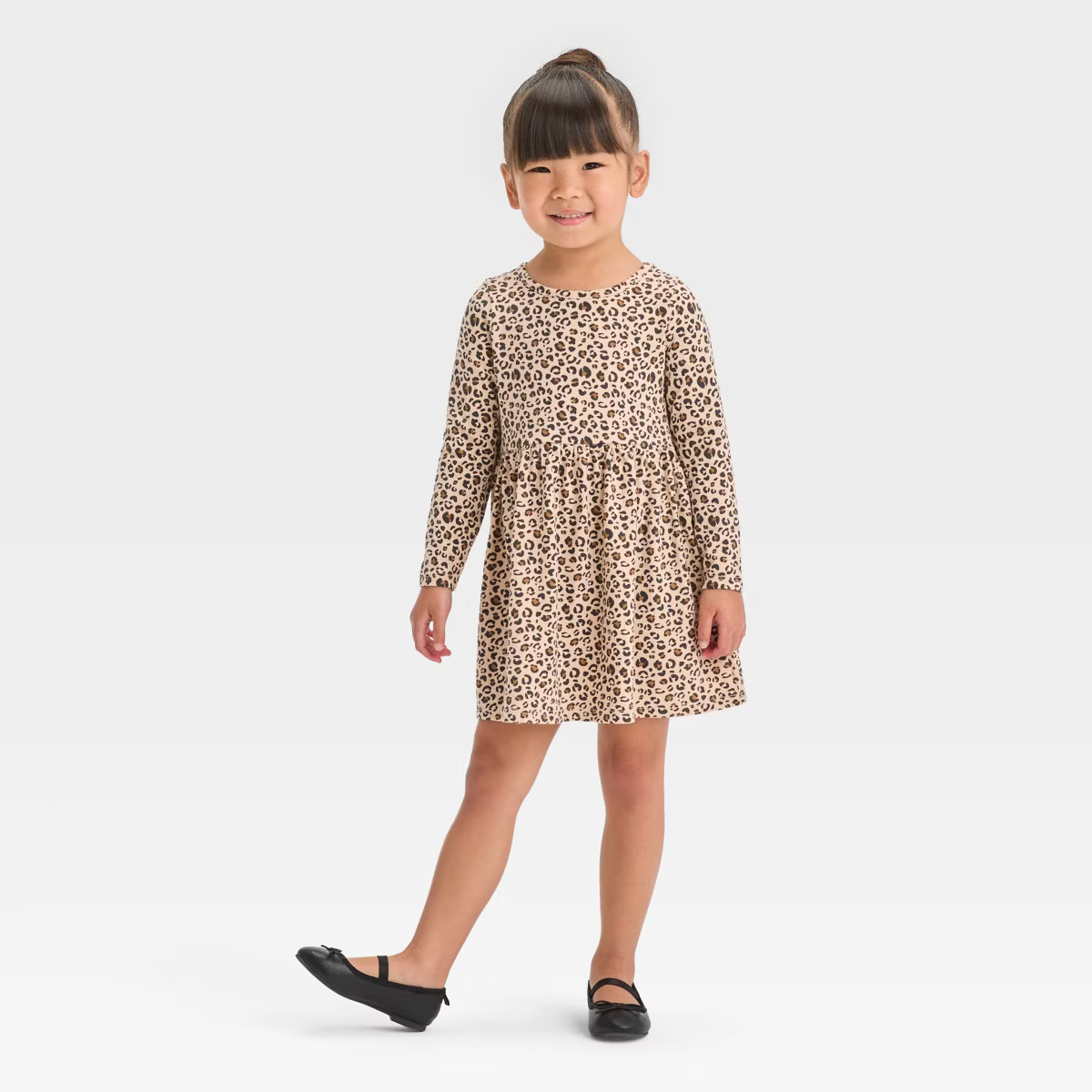 Toddler Girls' Leopard Spot Long Sleeve A-Line Dress - Cat & Jack™ Beige | Target