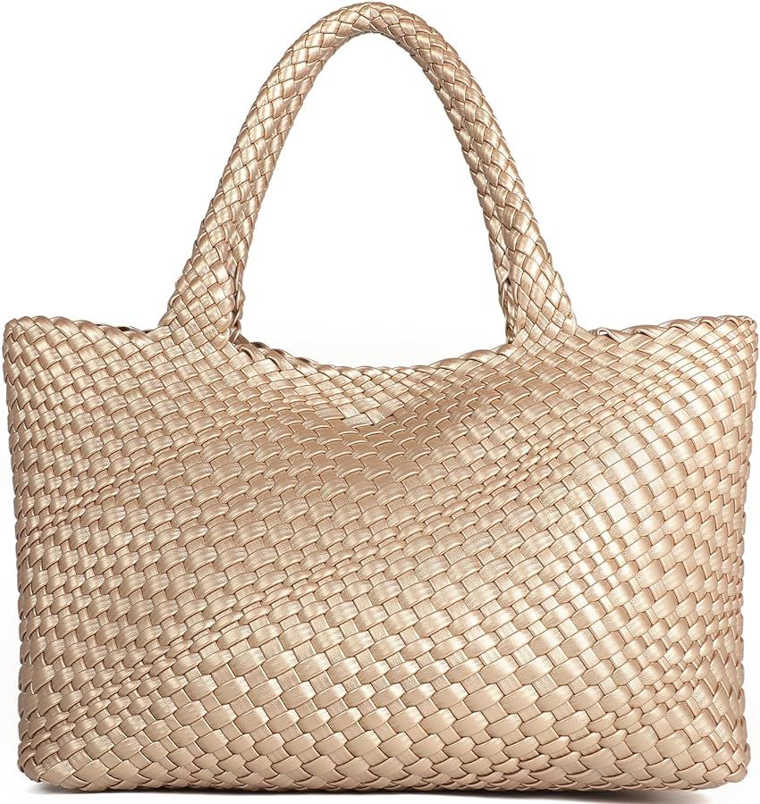 Woven Bag for Women, Fashion Top Handle Shoulder Bag Vegan Leather Shopper Bag Large Travel Tote ... | Amazon (US)