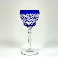 Cobalt Blue Cut To Clear Crystal Wine Glasses | Etsy (US)