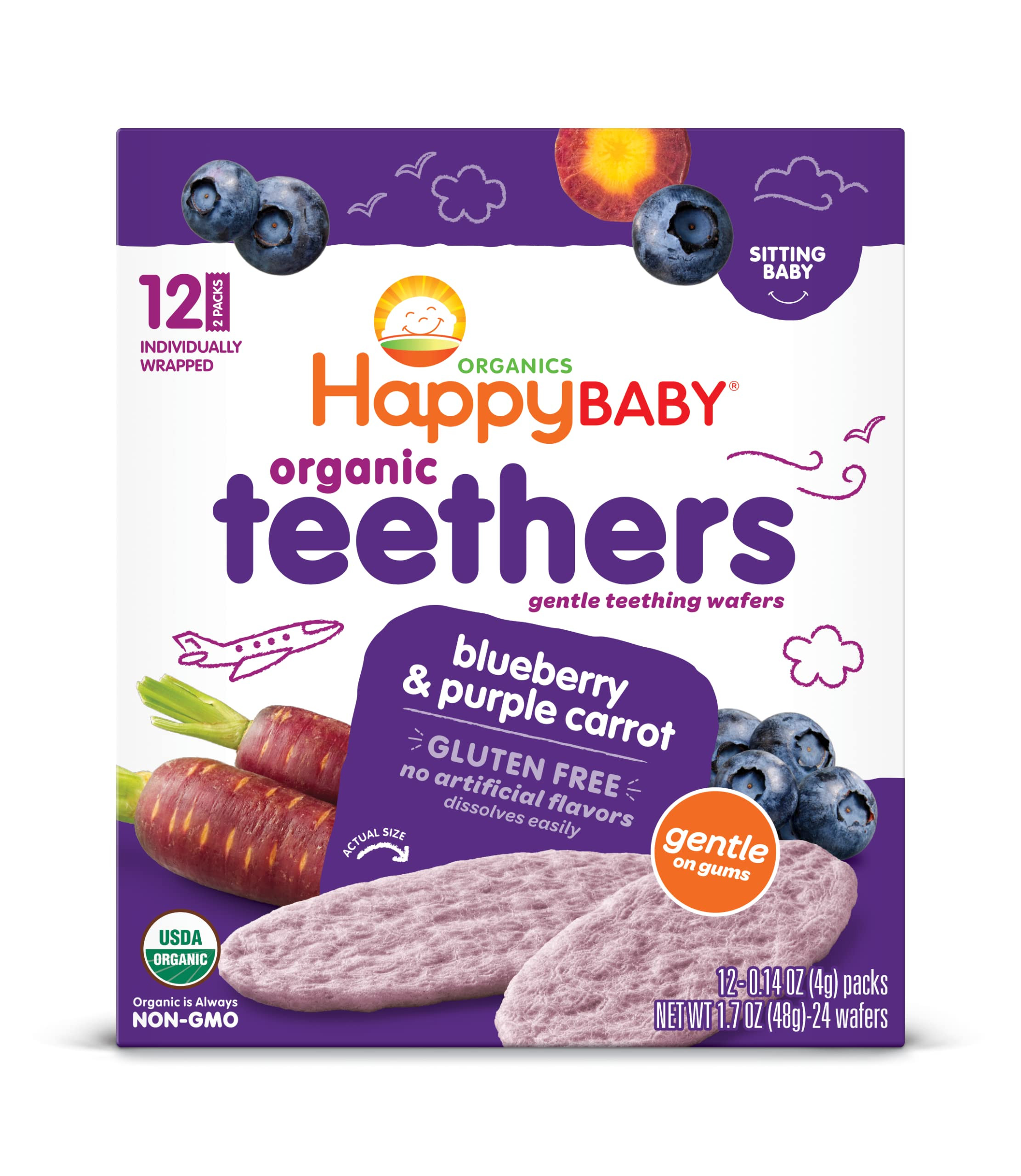 Happy Baby Gentle Teethers Organic Teething Wafers Blueberry Purple Carrot, 0.14 Ounce Packets (B... | Amazon (US)
