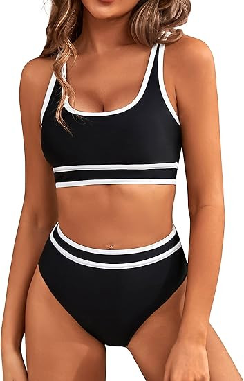 BMJL Women's High Waisted Bikini Sets Sporty Two Piece Swimsuits Color Block Cheeky High Cut Bath... | Amazon (US)