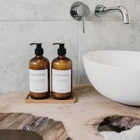 Amber Glass Soap Dispenser Set, Refillable Hand & Dish Bottles With Pump, Kitchen Bathroom Storage Waterproof Labels | Etsy (US)