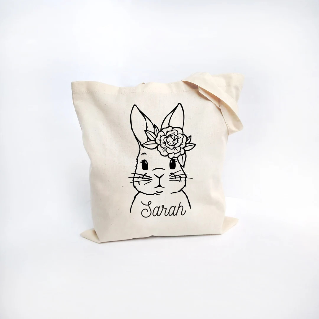 Personalized Easter Basket Tote Bag, Custom Bunny Tote Girl Easter Bag with Name, Easter Egg Hunt... | Etsy (US)