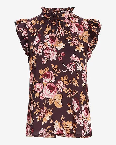 Floral Print Ruffle Sleeve Top | Express
