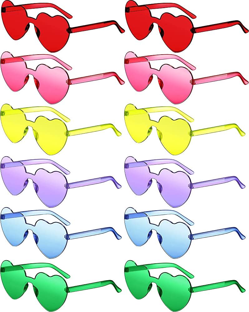 12 Pairs Heart Shaped Rimless Sunglasses Colorful Heart Glasses Transparent Heart Sunglasses Party F | Amazon (US)